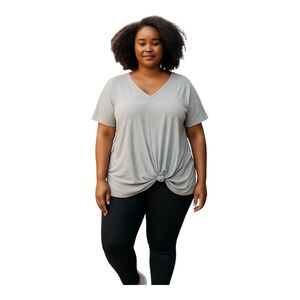 Matty M Gray Striped V-Neck Knot Front Top